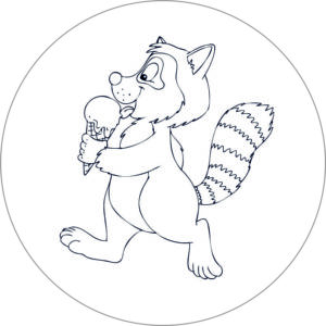 Buttonvorlage zum Ausmalen: Waschbär mit Eis