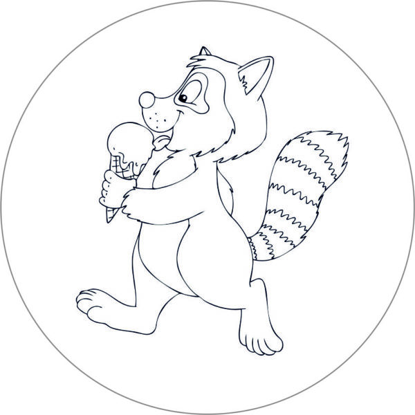 Buttonvorlage zum Ausmalen: Waschbär mit Eis