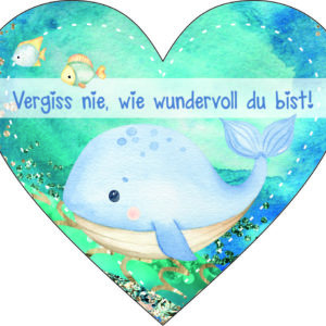 Anhänger/Aufkleber Herz: Wal - Wundervoll