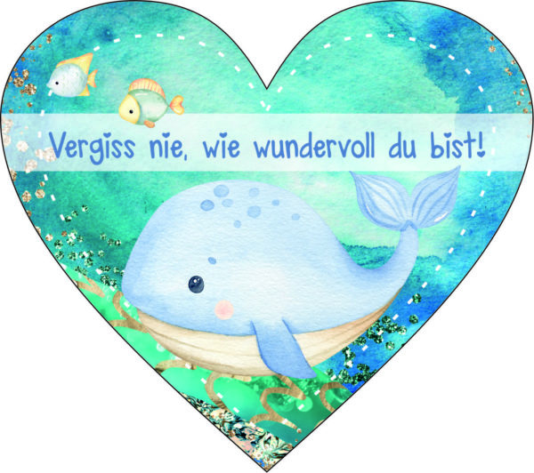 Anhänger/Aufkleber Herz: Wal - Wundervoll