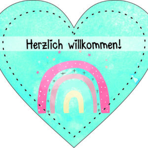Anhänger/Aufkleber Herz: Willkommen Regenbogen