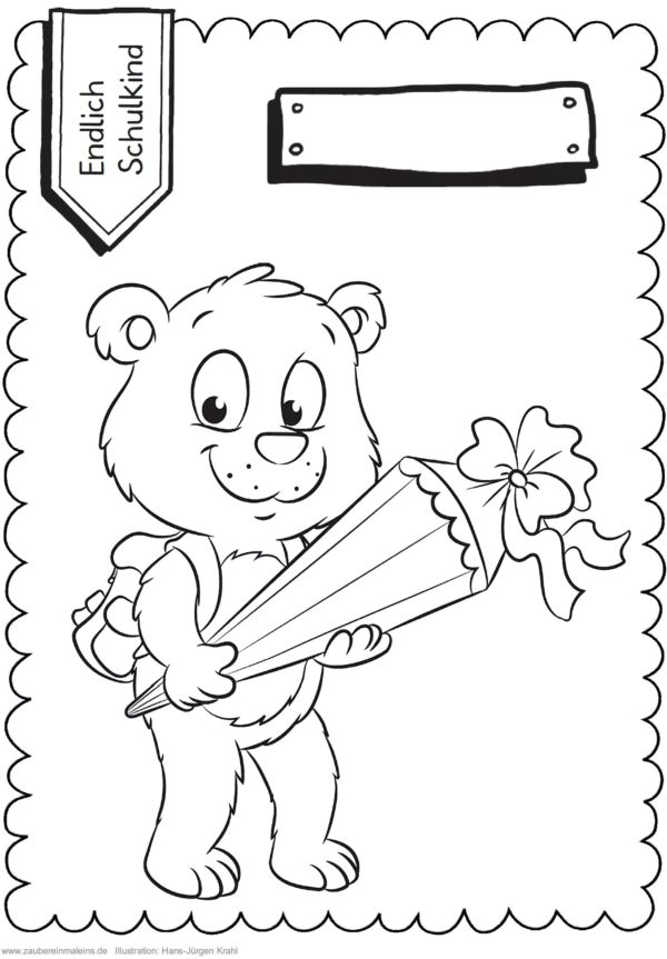 Schultüten - Ausmalbild zur Einschulung: Bär