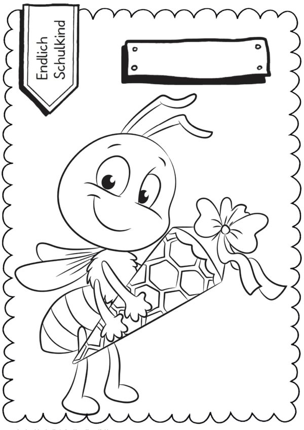 Schultüten - Ausmalbild zur Einschulung: Biene