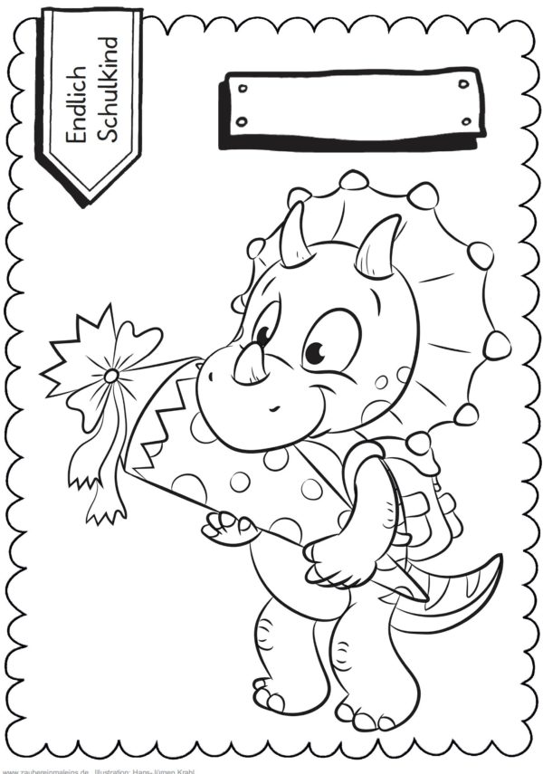 Schultüten - Ausmalbild zur Einschulung: Dinosaurier