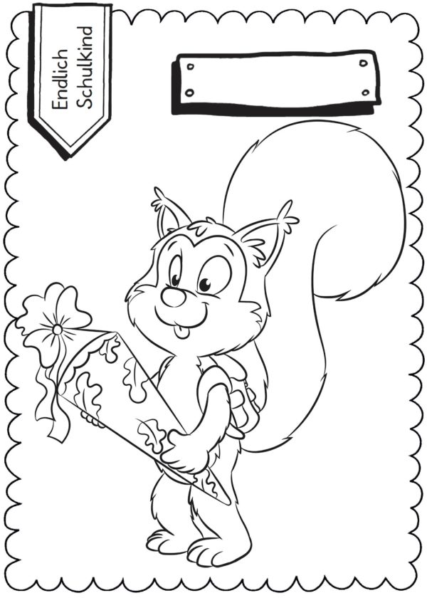 Schultüten - Ausmalbild zur Einschulung: Eichhörnchen