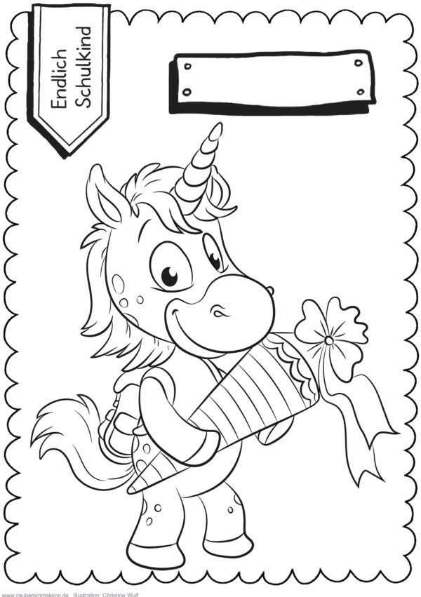 Schultüten - Ausmalbild zur Einschulung: Einhorn