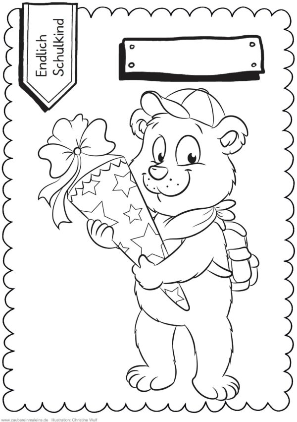 Schultüten - Ausmalbild zur Einschulung: Eisbär