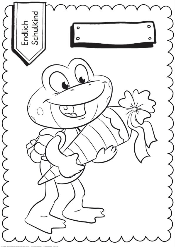 Schultüten - Ausmalbild zur Einschulung: Frosch