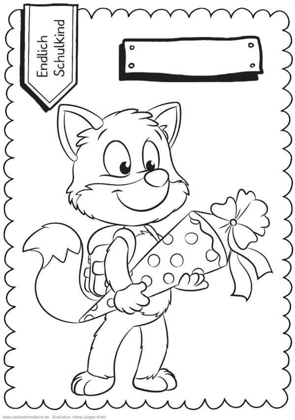Schultüten - Ausmalbild zur Einschulung: Fuchs