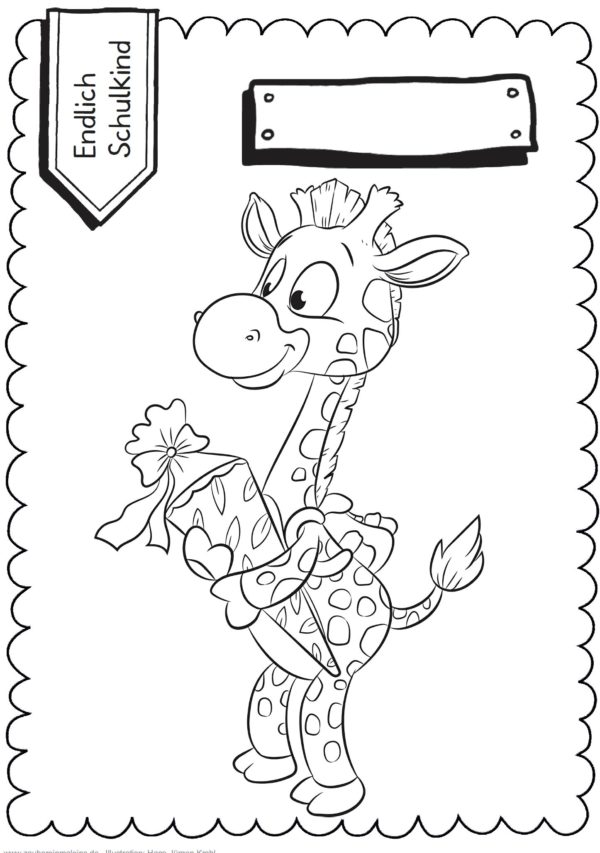Schultüten - Ausmalbild zur Einschulung: Giraffe