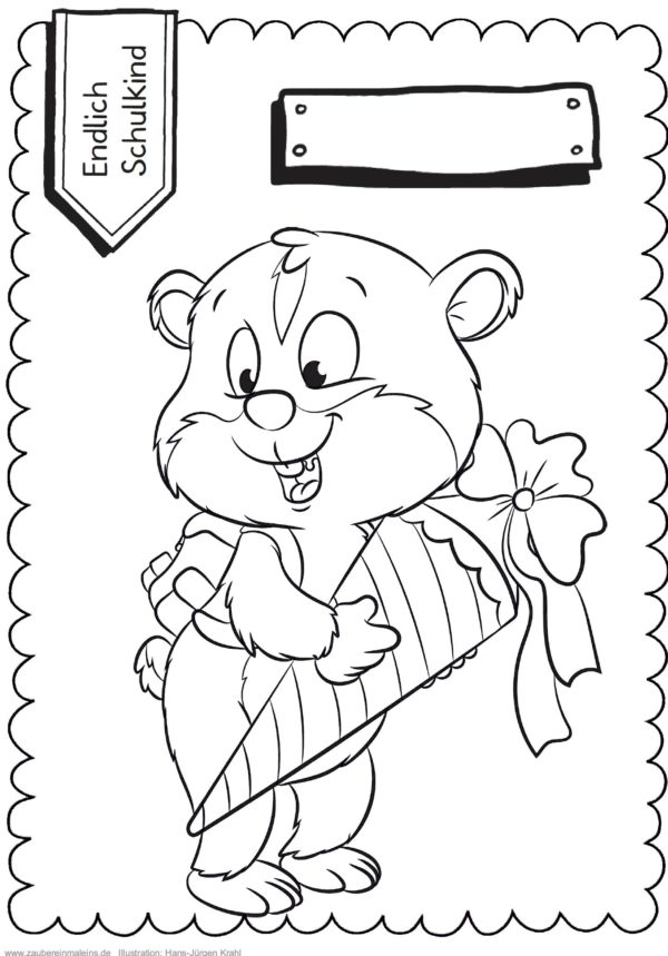 Schultüten - Ausmalbild zur Einschulung: Hamster