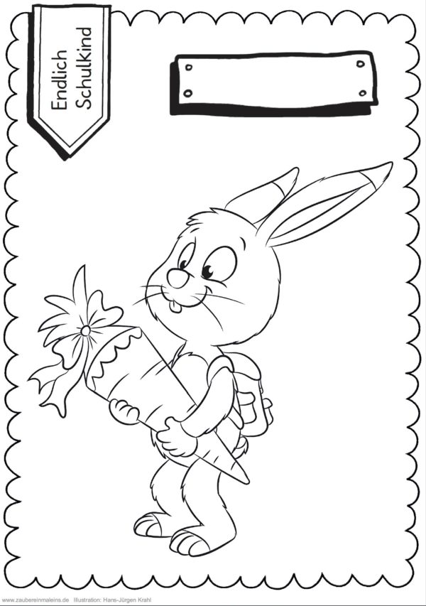 Schultüten - Ausmalbild zur Einschulung: Hase
