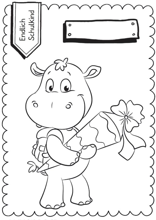 Schultüten - Ausmalbild zur Einschulung: Nilpferd