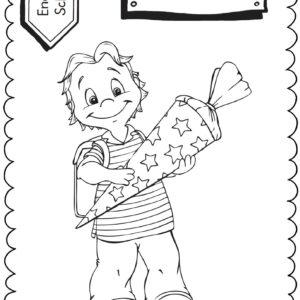 Schultüten - Ausmalbild zur Einschulung: Junge