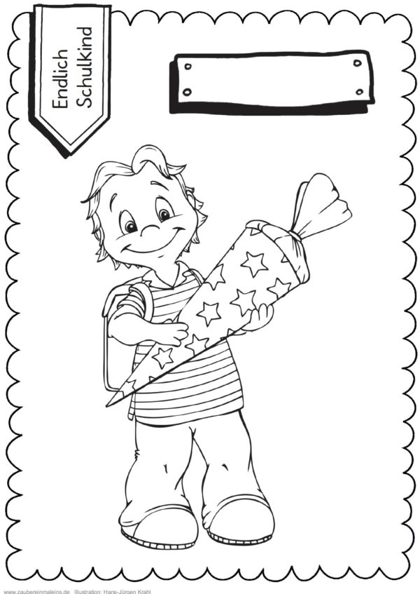 Schultüten - Ausmalbild zur Einschulung: Junge