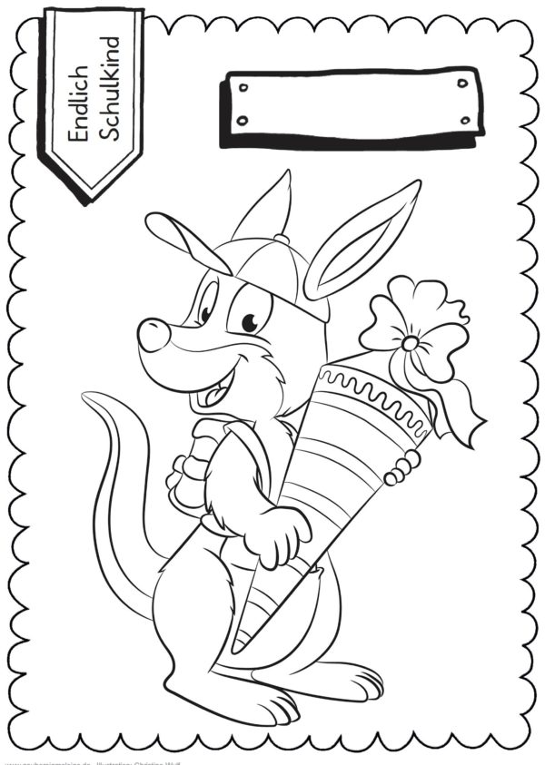 Schultüten - Ausmalbild zur Einschulung: Känguru