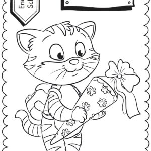 Schultüten - Ausmalbild zur Einschulung: Katze