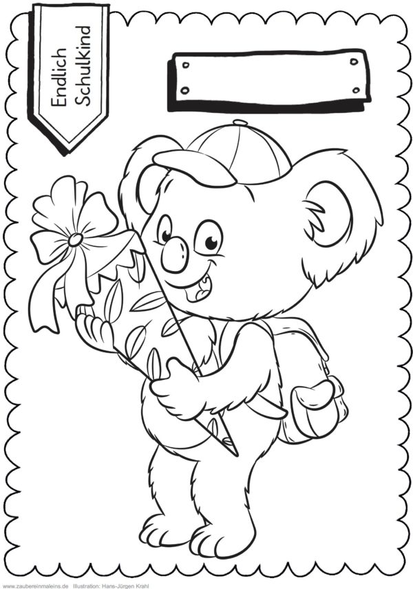 Schultüten - Ausmalbild zur Einschulung: Koala