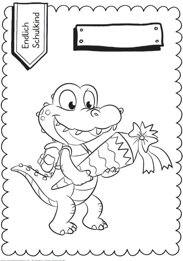 Schultüten - Ausmalbild zur Einschulung: Krokodil