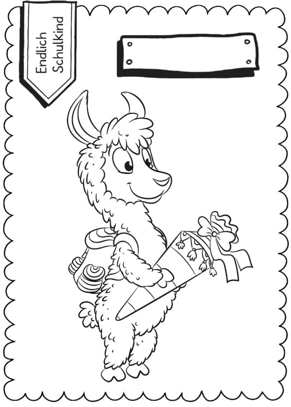 Schultüten - Ausmalbild zur Einschulung: Lama