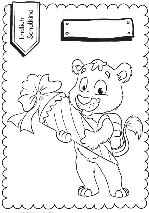 Schultüten - Ausmalbild zur Einschulung: Löwe