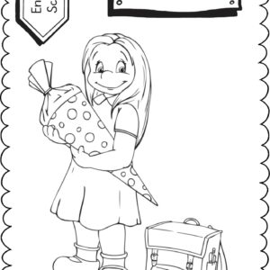 Schultüten - Ausmalbild zur Einschulung: Mädchen