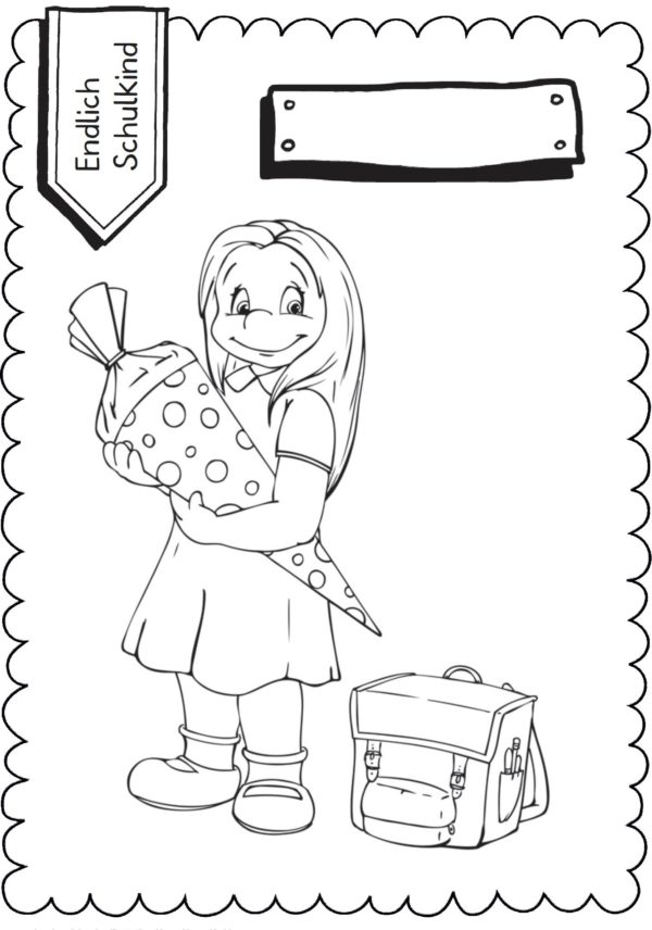 Schultüten - Ausmalbild zur Einschulung: Mädchen