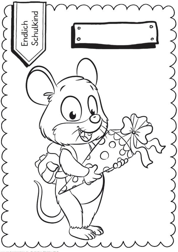 Schultüten - Ausmalbild zur Einschulung: Maus