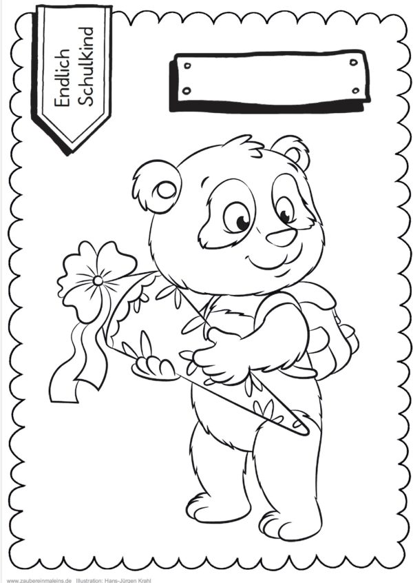 Schultüten - Ausmalbild zur Einschulung: Panda