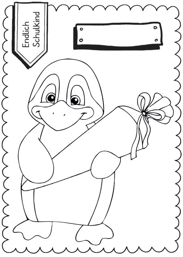 Schultüten - Ausmalbild zur Einschulung: Pinguin