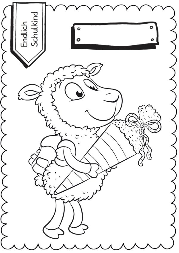 Schultüten - Ausmalbild zur Einschulung: Schaf