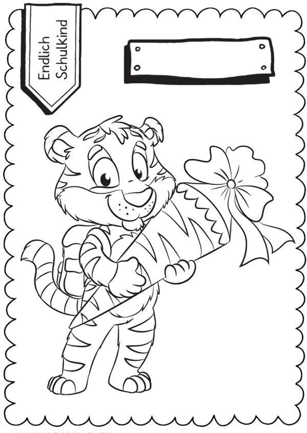 Schultüten - Ausmalbild zur Einschulung: Tiger