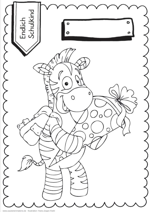 Schultüten - Ausmalbild zur Einschulung: Zebra