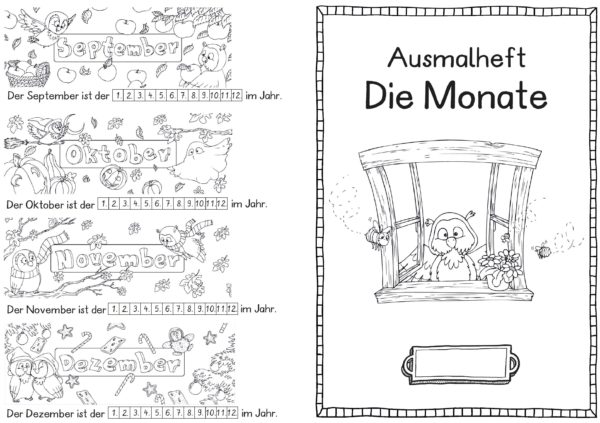 Ausmalheft "Die Monate" - Eule