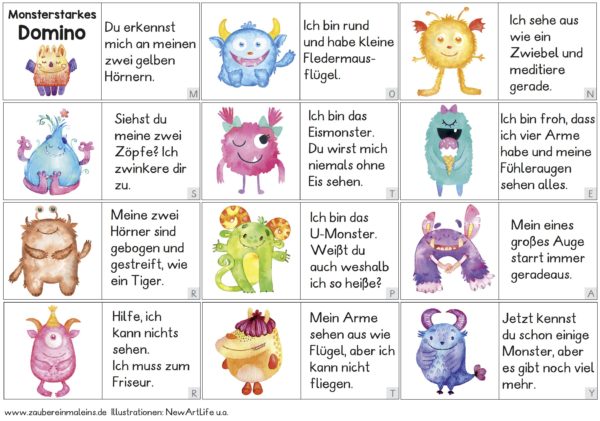 Lesedomino analog und digital: Monster