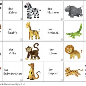Lesedomino analog und digital: Wilde Tiere