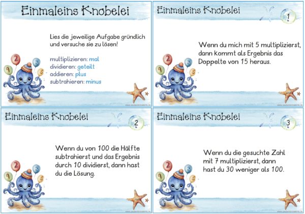 Anspruchsvolle Knobelkartei Einmaleins - 39 Aufgabenkarten