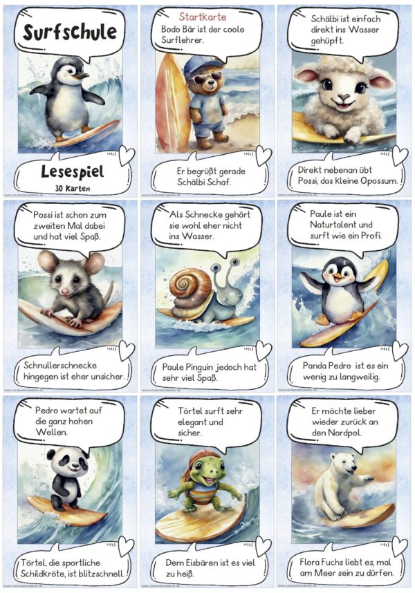 Lesespiel: Surfschule
