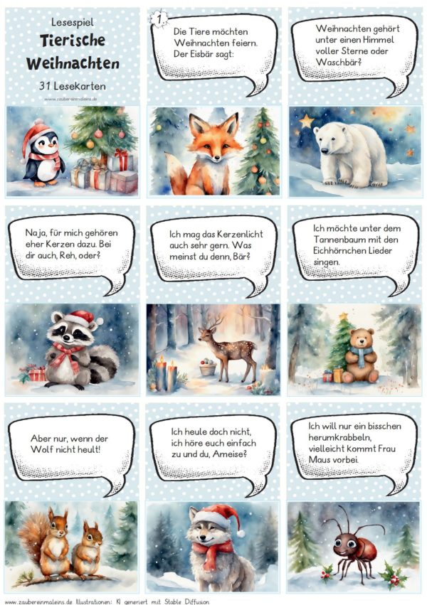 Lesespiel: Tierische Weihnachten