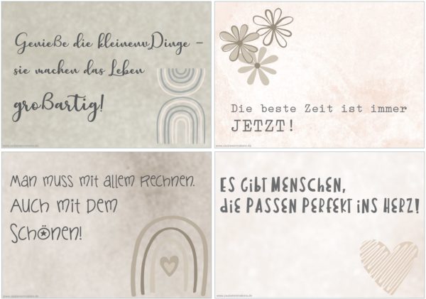 32 druckbare Boho-Kärtchen mit schönen Sprüchen