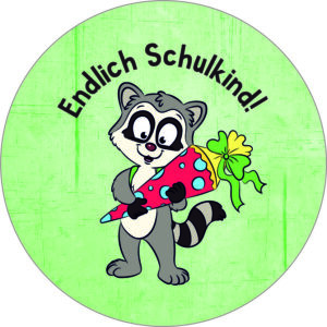Buttonvorlage: Endlich Schulkind - Waschbär