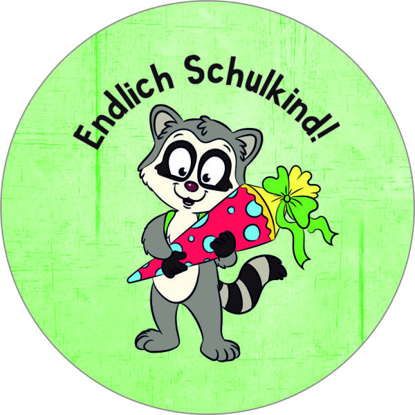 Buttonvorlage: Endlich Schulkind - Waschbär