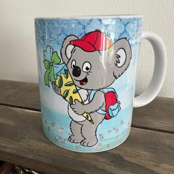 Keramiktasse Hochglanz: Einschulung Koala