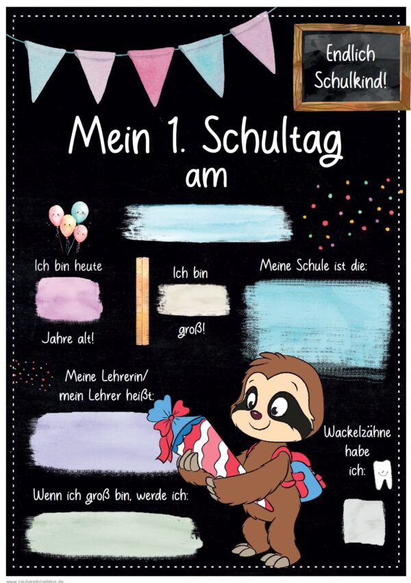 Meilensteintafel 1. Schultag: Faultier