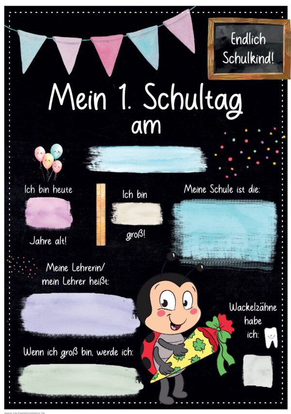 Meilensteintafel 1. Schultag: Marienkäfer