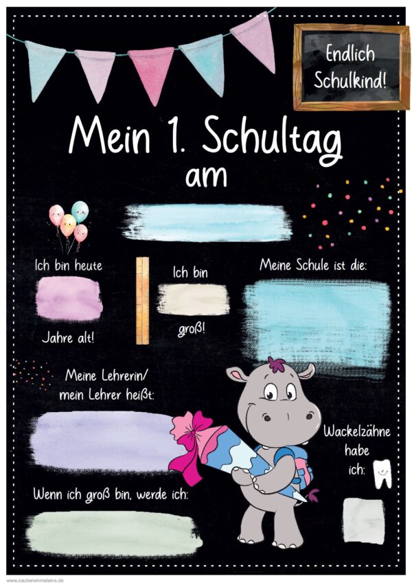 Meilensteintafel 1. Schultag: Nilpferd