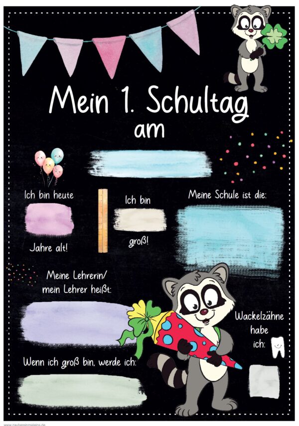 Meilensteintafel 1. Schultag: Waschbär