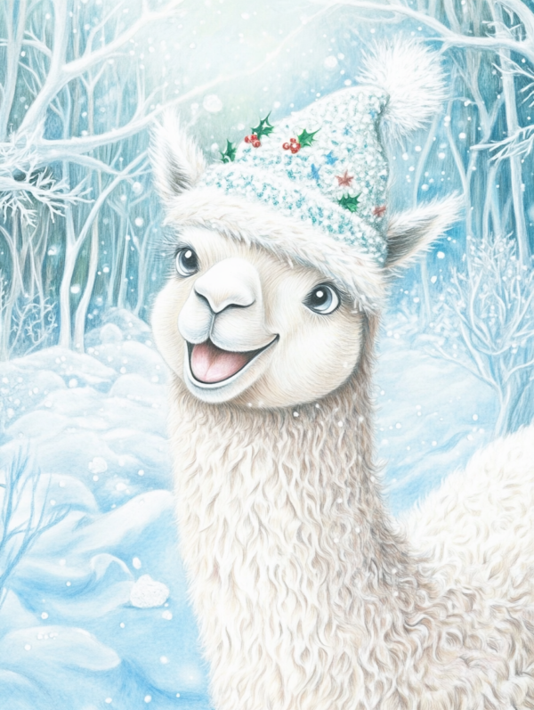 Midjourney KI Illustration: Alpaka im Winter