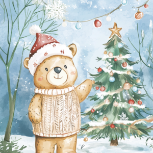 2 x Midjourney KI Illustration: Bär an Weihnachten