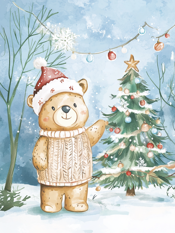2 x Midjourney KI Illustration: Bär an Weihnachten